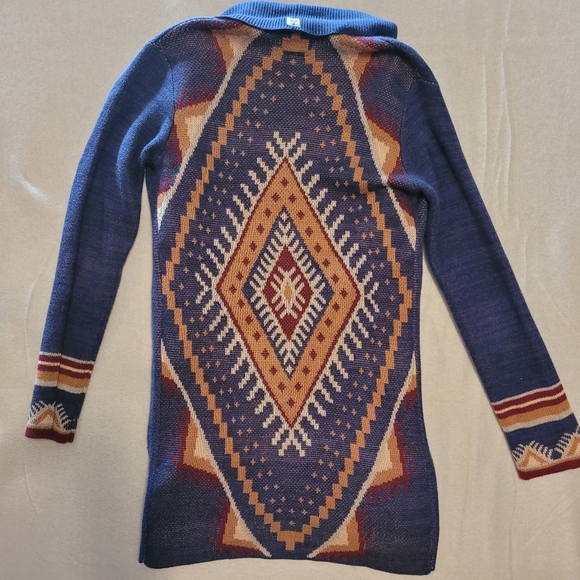 Billabong Women's Navy Blue Aztec Print Open Sweater Cardigan Size Small - Picture 2 of 6